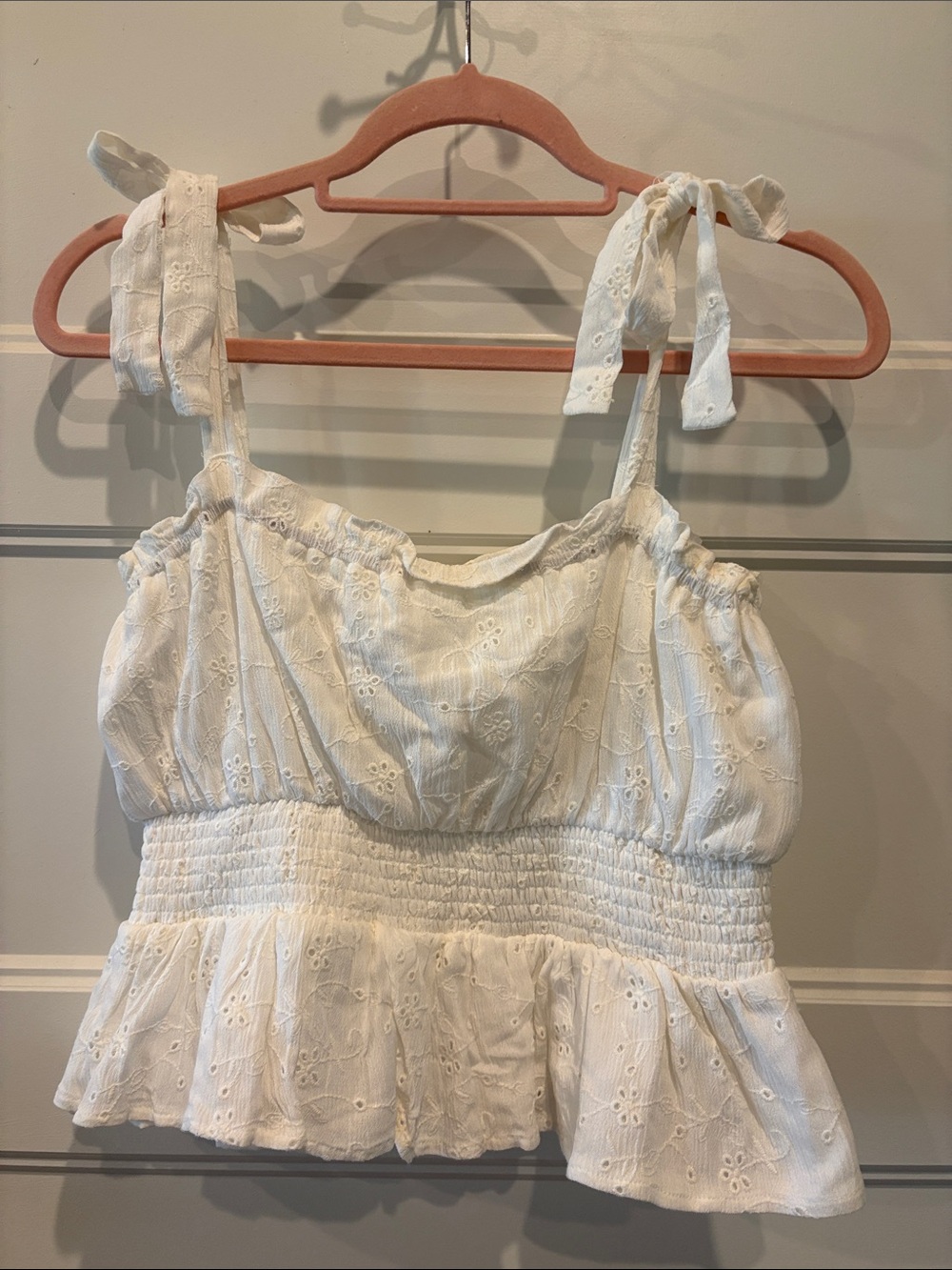 Copper Key White Eyelet Smocked Peplum Tank Top